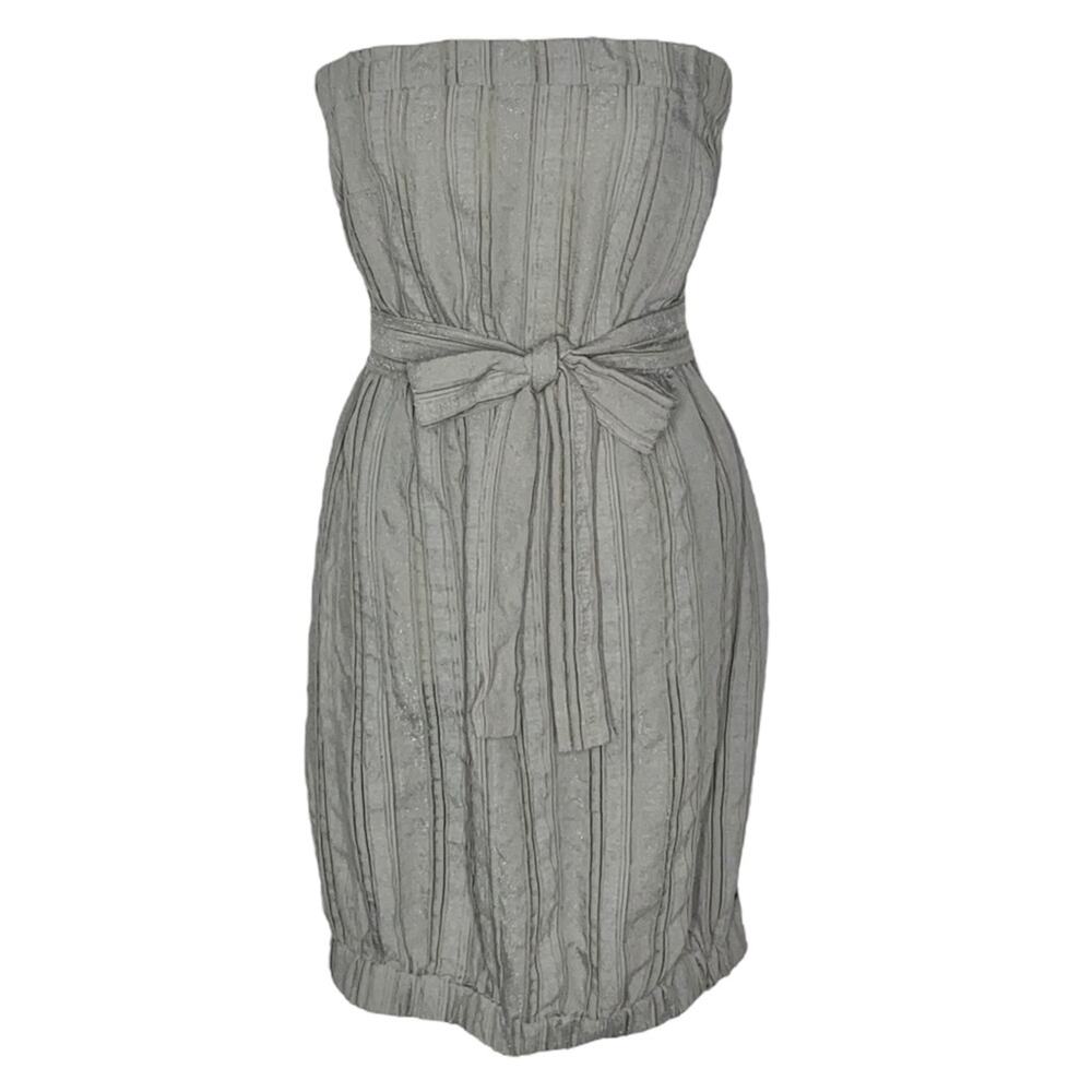 S BCBG To The Max Gray Strapless Bubble Hem Empire Waist Belted Mini Tube Dress